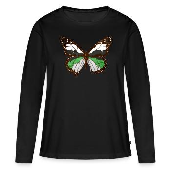 Demiromantique Fierté Drapeau Papillon Subtil L - T-shirt manches longues Premium bio Femme - noir - Devant - Julia (174cm)