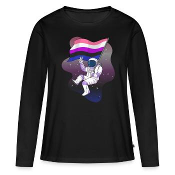 Genre Fluid Pride Flag Space Astronaut Subtil - T-shirt manches longues Premium bio Femme - noir - Devant - Julia (174cm)