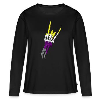 Non Binary Pride Flag Devil Horn Skeleton Subtle - Frauen Premium Bio Langarmshirt - Schwarz - Vorne - Julia (174cm)