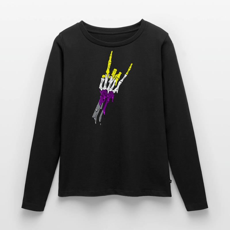 Non Binary Pride Flag Devil Horn Skeleton Subtle Frauen Premium Bio Langarmshirt