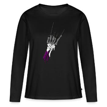 Asexual Pride Ace Flag Devil Horn Skeleton Subtle - Frauen Premium Bio Langarmshirt - Schwarz - Vorne - Julia (174cm)