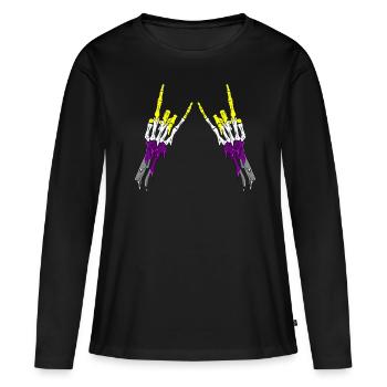 Non Binary Pride Flag Devil Horn Skeleton Subtle - Frauen Premium Bio Langarmshirt - Schwarz - Vorne - Julia (174cm)