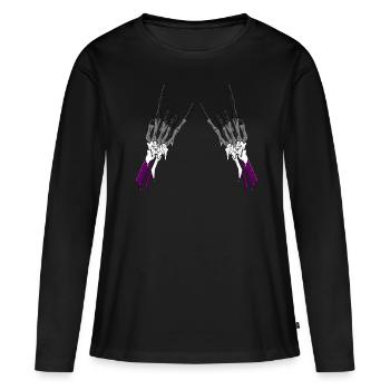 Asexual Pride Ace Flag Devil Horn Skeleton Subtle - Frauen Premium Bio Langarmshirt - Schwarz - Vorne - Julia (174cm)