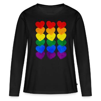 Gay Pride Rainbow Flag Hearts Subtil - T-shirt manches longues Premium bio Femme - noir - Devant - Julia (174cm)