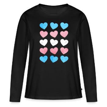 Fierté transgenre Cœur de drapeau transgenre LGBT subtil - T-shirt manches longues Premium bio Femme - noir - Devant - Julia (174cm)