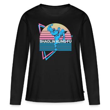 Kung Fu Retro - Frauen Premium Bio Langarmshirt - Schwarz - Vorne - Julia (174cm)