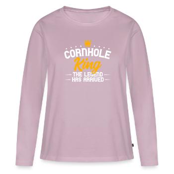 Drôle d’amoureux du joueur de Cornhole Game Lovers - T-shirt manches longues Premium bio Femme - rose poudré - Devant - Julia (174cm)