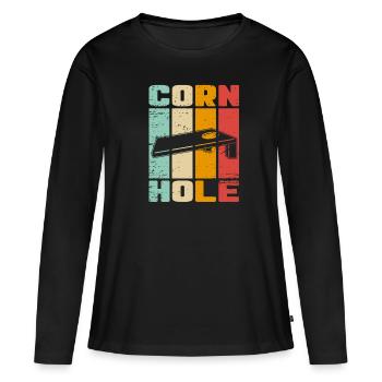Drôle d’amoureux du joueur de Cornhole Game Lovers - T-shirt manches longues Premium bio Femme - noir - Devant - Julia (174cm)
