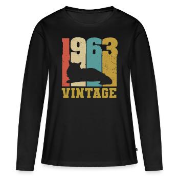 1963 Vintage Cat Maine Coon - Women's Premium Organic Long Sleeve Shirt - black - Front - Julia (174cm)