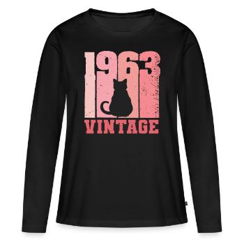 1963 Cat Vintage Pink Pink - Women's Premium Organic Long Sleeve Shirt - black - Front - Julia (174cm)