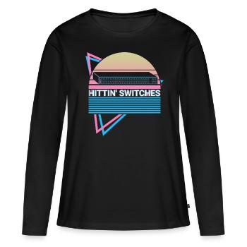 Rétro de la technologie de réseau - T-shirt manches longues Premium bio Femme - noir - Devant - Julia (174cm)