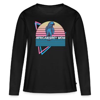 Mama Perroquet Gris Africain Rétro - T-shirt manches longues Premium bio Femme - noir - Devant - Julia (174cm)