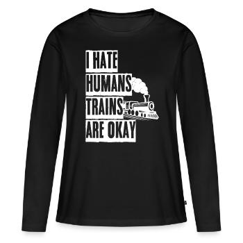 Eisenbahn Lokomotive Eisenbahner - Frauen Premium Bio Langarmshirt - Schwarz - Vorne - Julia (174cm)
