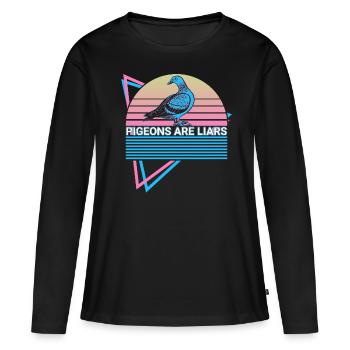 Les pigeons sont des menteurs rétro - T-shirt manches longues Premium bio Femme - noir - Devant - Julia (174cm)