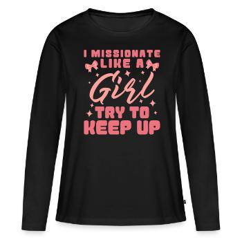 Missionnaire mormon SDJ - T-shirt manches longues Premium bio Femme - noir - Devant - Julia (174cm)