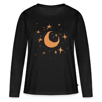 Sorcière céleste Vintage Croissant de Lune Étoiles - T-shirt manches longues Premium bio Femme - noir - Devant - Julia (174cm)