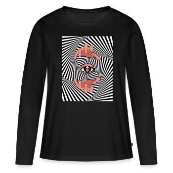Weirdcore Ästhetische Optische Illusion Totenkopf - Frauen Premium Bio Langarmshirt - Schwarz - Vorne - Julia (174cm)