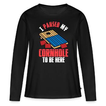 Drôle de trou de maïs - T-shirt manches longues Premium bio Femme - noir - Devant - Julia (174cm)