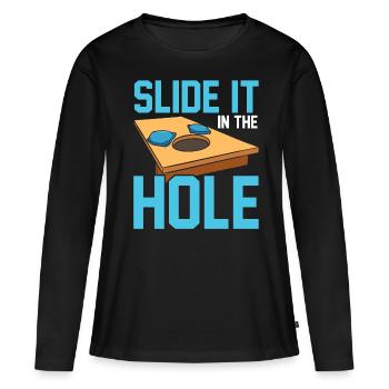 Drôle de trou de maïs - T-shirt manches longues Premium bio Femme - noir - Devant - Julia (174cm)