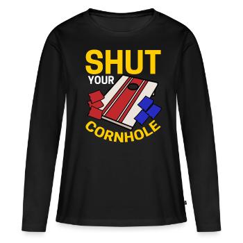 Drôle de trou de maïs - T-shirt manches longues Premium bio Femme - noir - Devant - Julia (174cm)