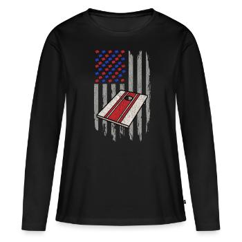 Trou de maïs patriotique - T-shirt manches longues Premium bio Femme - noir - Devant - Julia (174cm)
