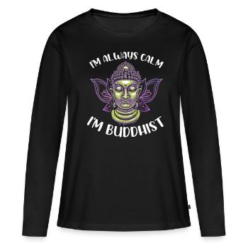 Bouddhisme Bouddha - T-shirt manches longues Premium bio Femme - noir - Devant - Julia (174cm)