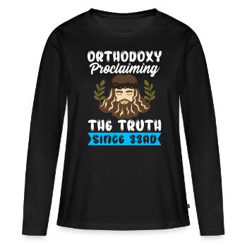 Orthodoxe - T-shirt manches longues Premium bio Femme - noir - Devant - Julia (174cm)
