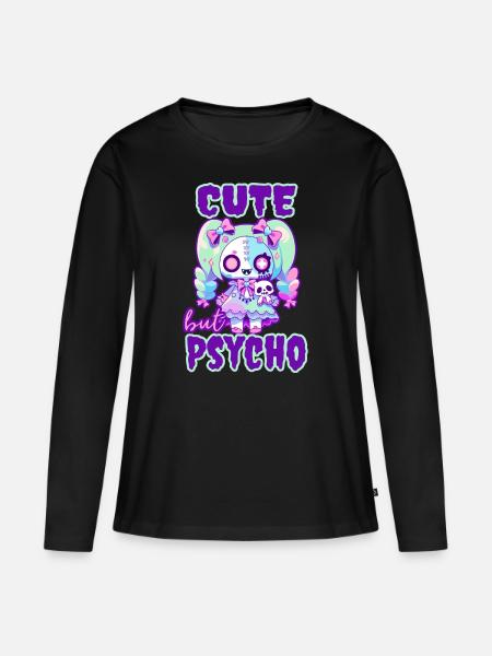 Pastel Goth Kawaii Cute but Psycho - Ekologisk långärmad premium-T-shirt dam - svart