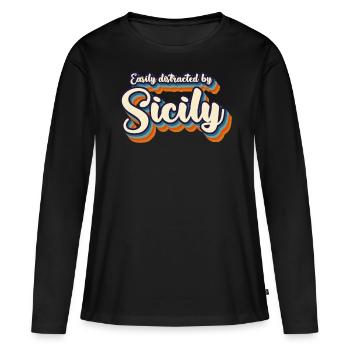 Sicile Rétro Italie Sicile - T-shirt manches longues Premium bio Femme - noir - Devant - Julia (174cm)