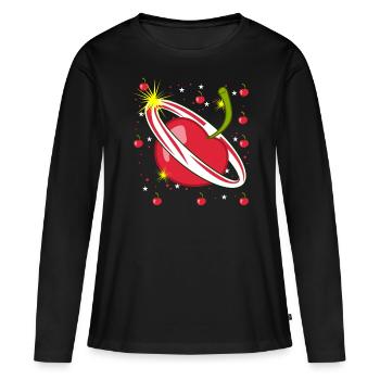 Cerise dans l’espace Cerises - T-shirt manches longues Premium bio Femme - noir - Devant - Julia (174cm)