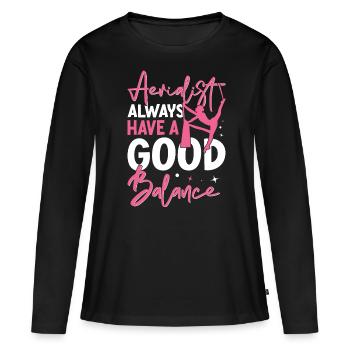 Air silk - Women's Premium Organic Long Sleeve Shirt - black - Front - Julia (174cm)