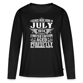 Juillet 1974 | Anniversaire 1974 Né en juillet 1974 - T-shirt manches longues Premium bio Femme - noir - Devant - Julia (174cm)