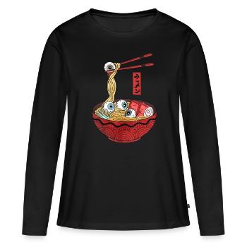 Étrange esthétique japonaise Ramen Globes oculaires - T-shirt manches longues Premium bio Femme - noir - Devant - Julia (174cm)