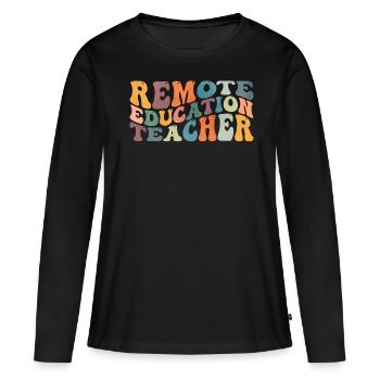 Groovy Remote Education Teacher Fernunterricht - Frauen Premium Bio Langarmshirt - Schwarz - Vorne - Julia (174cm)