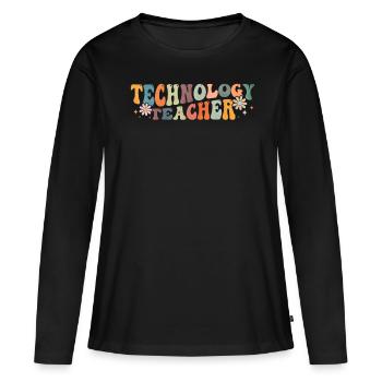 Cours de professeur de technologie Groovy - T-shirt manches longues Premium bio Femme - noir - Devant - Julia (174cm)