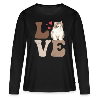 Chat birman - T-shirt manches longues Premium bio Femme - noir - Devant - Julia (174cm)