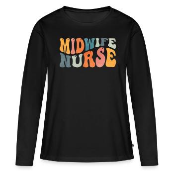 Groovy Hebamme Krankenschwester Labor Entbindung K - Frauen Premium Bio Langarmshirt - Schwarz - Vorne - Julia (174cm)