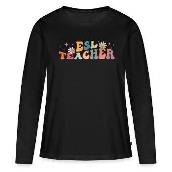 Groovy Esl Professeur d’anglais langue seconde - T-shirt manches longues Premium bio Femme - noir - Devant - Julia (174cm)