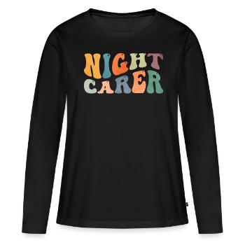 Groovy Night Carer Night Shift Infirmière gériatrique - T-shirt manches longues Premium bio Femme - noir - Devant - Julia (174cm)
