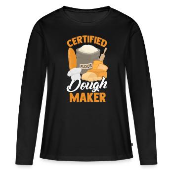 Drôle de pain Cuisson Farine de boulanger - T-shirt manches longues Premium bio Femme - noir - Devant - Julia (174cm)