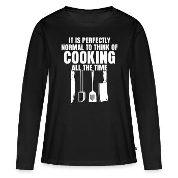 Cuisine Chapeau de chef Couteau de chef Chef de cuisine - T-shirt manches longues Premium bio Femme - noir - Devant - Julia (174cm)