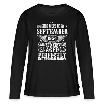 Septembre 1954 Anniversaire Septembre 1954 Septembre - T-shirt manches longues Premium bio Femme - noir - Devant - Julia (174cm)