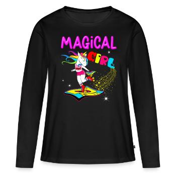 Magical Girl Unicorn Vintage Year 70 80 90 - Women's Premium Organic Long Sleeve Shirt - black - Front - Julia (174cm)