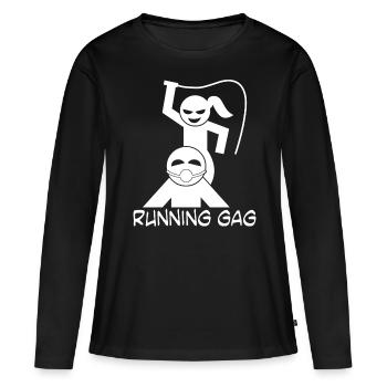 Blague BDSM avec bâillon et fouet - T-shirt manches longues Premium bio Femme - noir - Devant - Julia (174cm)