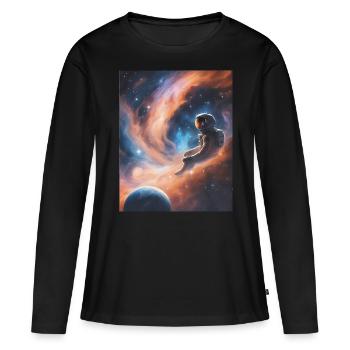 Un astronaute flotte dans l’espace - T-shirt manches longues Premium bio Femme - noir - Devant - Julia (174cm)