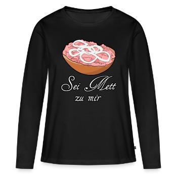 Mettbrötchen Hackfleisch Mett Hack - Frauen Premium Bio Langarmshirt - Schwarz - Vorne - Julia (174cm)