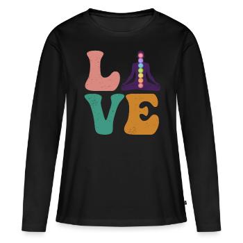 Chakra Guérisseur Chakra Guérison Reiki Maître AMOUR - T-shirt manches longues Premium bio Femme - noir - Devant - Julia (174cm)