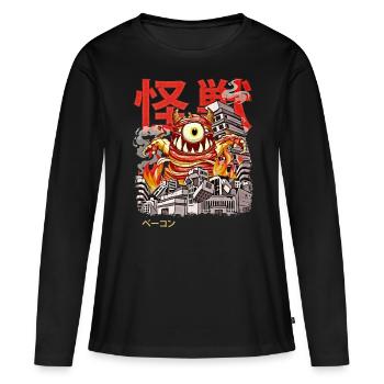 Kaiju Bacon Anime Japonais Monster Eyeball - T-shirt manches longues Premium bio Femme - noir - Devant - Julia (174cm)