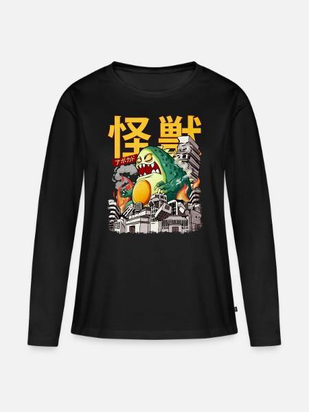 Kaiju Avocado Japanese Anime Monster - Women's Premium Organic Long Sleeve Shirt - black