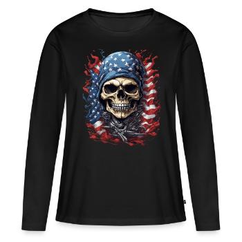 Flag of Pride: American Skull - Women's Premium Organic Long Sleeve Shirt - black - Front - Julia (174cm)
